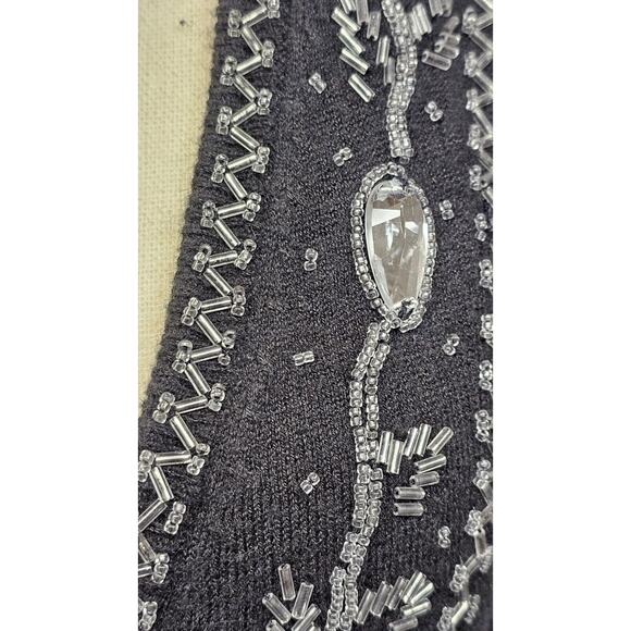 Boston Proper Cashmere Silk Blend Beaded Sweater Pullover Size M Lace Insert Y2K - Picture 4 of 7